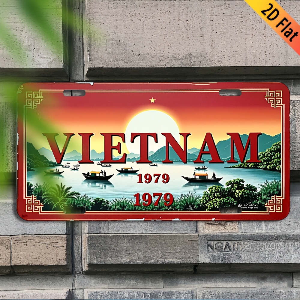 Home Decor Vietnam - ベトナム 1979 風光明媚な川の風景 ナンバープレートスタイル アルミニウムメタルサイン レトロ