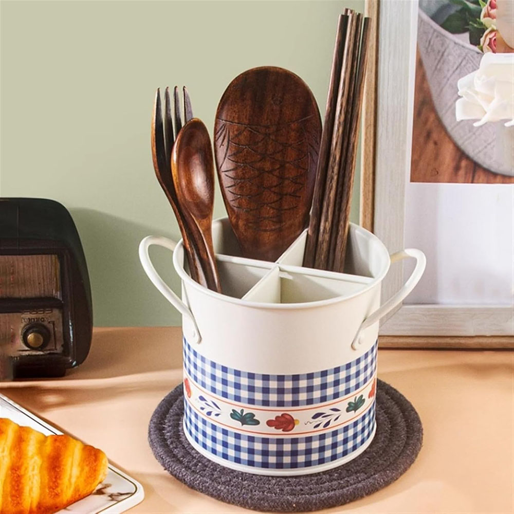 Home Decor Retro - レトロな食器収納バケツ水切りラック仕切り付きキッチンナイフとフォーク収納ボックスキッチンツール用ホームデコレーション