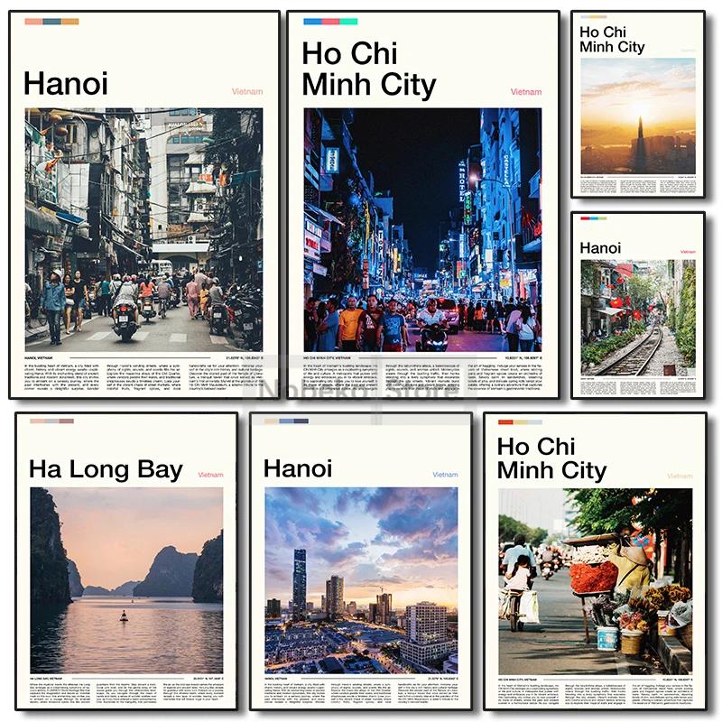 Home Decor Vietnam - 部屋の装飾のためのベトナムの旅行ポスター,壁の芸術のためのキャンバス,ボヘミアン,チミン,都市ハ,ロングベイ,風景プリント,モダンな家