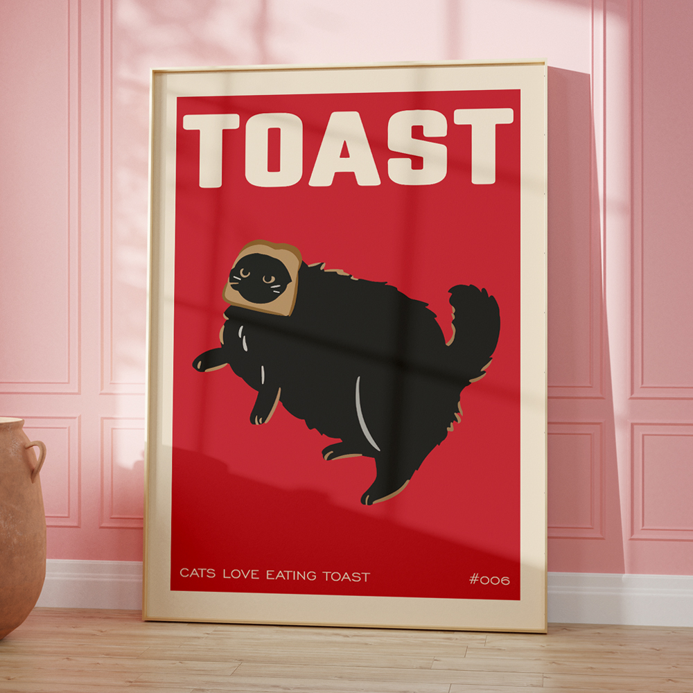 Home Decor Vietnam - 黒の猫の朝食の装飾のキャンバスの絵、ポスター、壁の芸術、引用、もの、パン、引用、キッチン、部屋、家の装飾、ギフト