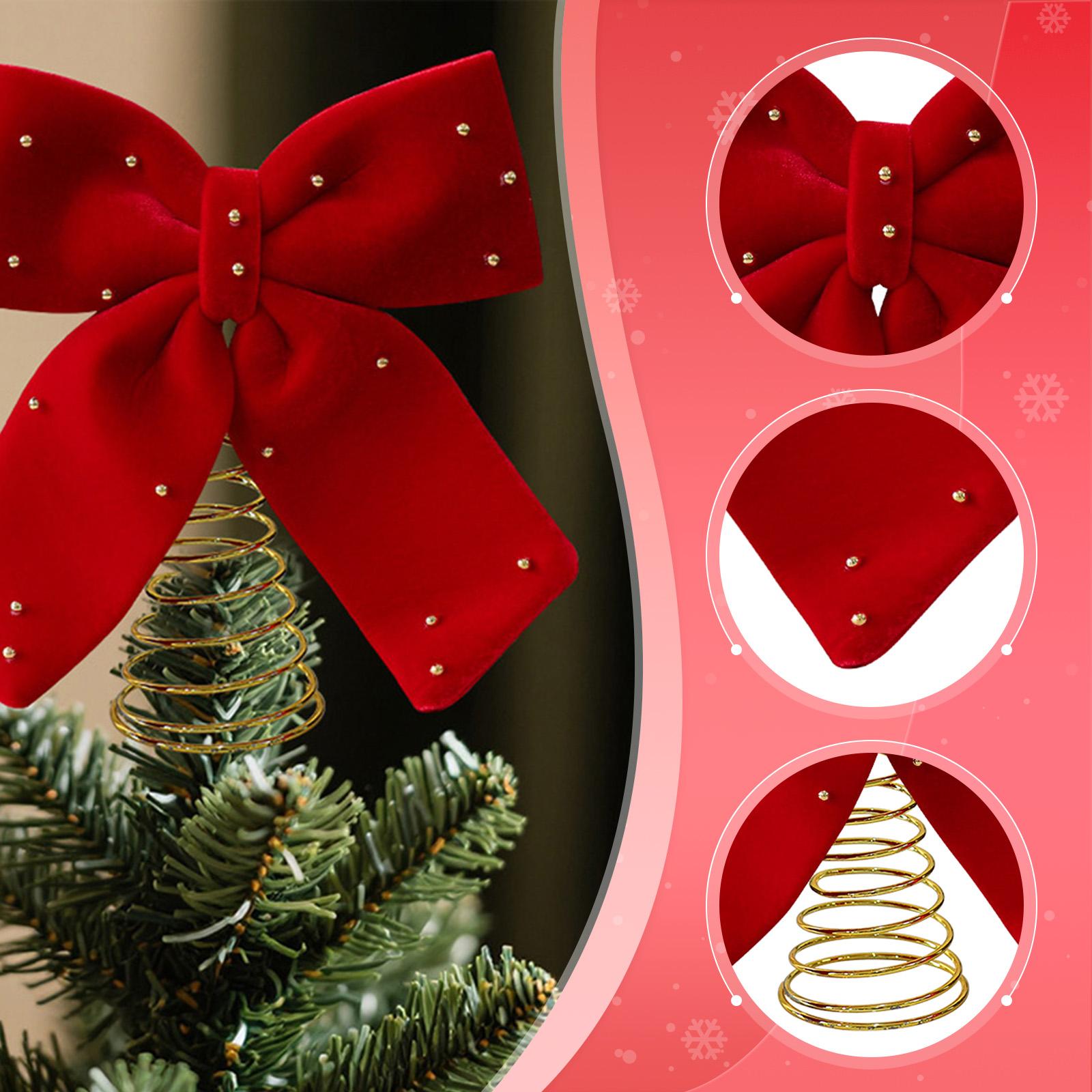Home Xmas Decor Ideas - エレガントな赤い蝶結びのクリスマスツリートッパー、メタルクロスオーナメント付き、家のクリスマスデコレーションアイデアに最適