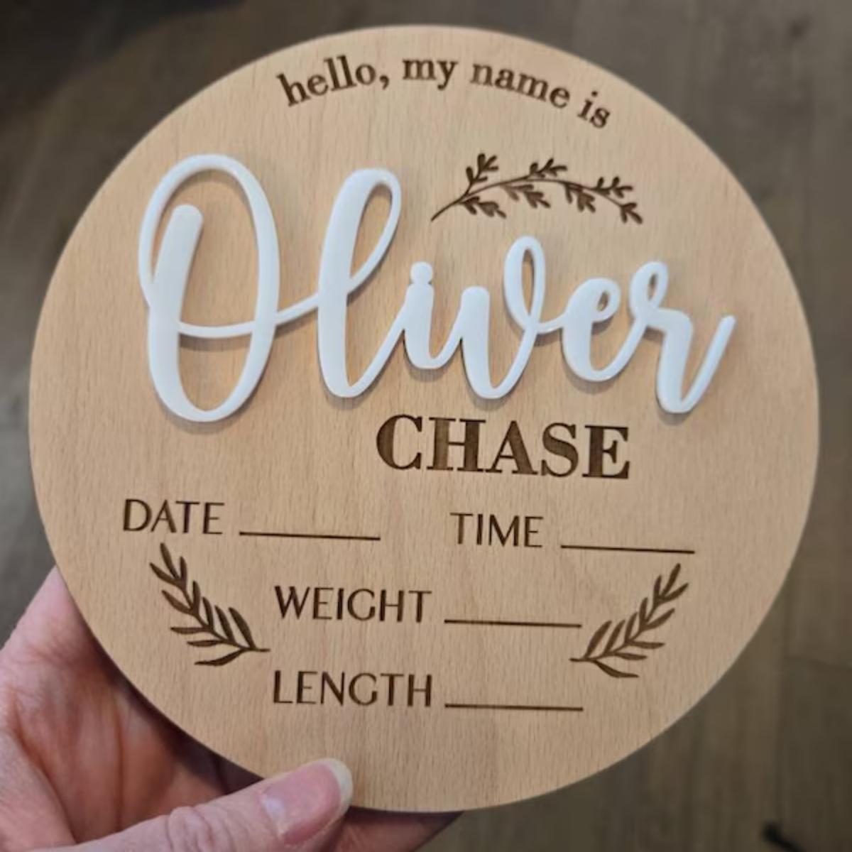 Home Decor Diy - 1個入りカスタムベビーアナウンスメントサイン木製名札、ホームルームオフィス壁ドア装飾、DIYペイント可能、誕生日結婚祝いギフト