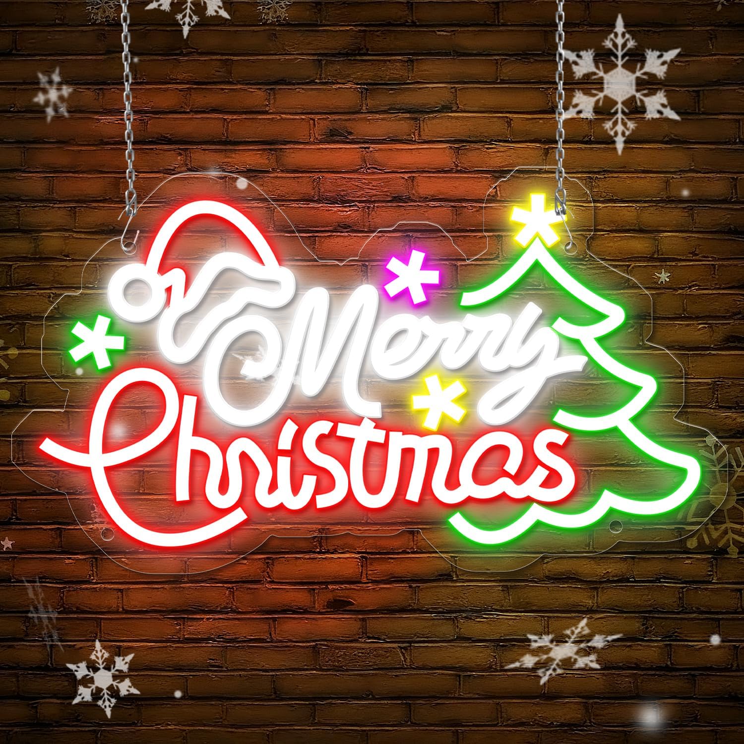 Home Xmas Decor Ideas - USB調光式メリークリスマスネオンサイン、ツリーと星のLEDライト付き、ホームバー、クリスマスパーティーの装飾、お祝いのホリデーギフトに最適