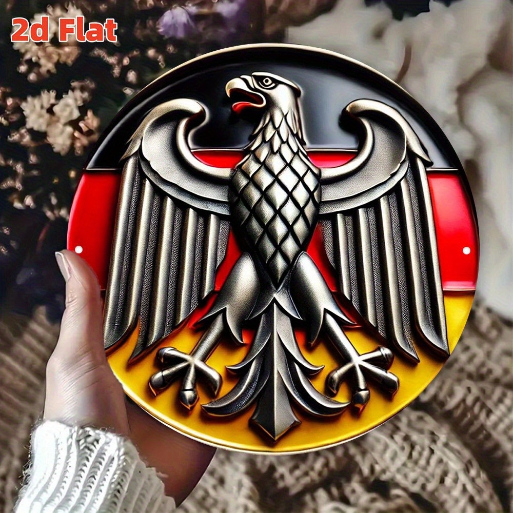 Germany Home Decor - VICTRIX ドイツ鷲の紋章ウォールアート - 7.8インチ丸型アルミニウムシールド紋章エンブレム、屋外屋内吊り下げ装飾飾り板 ブラック