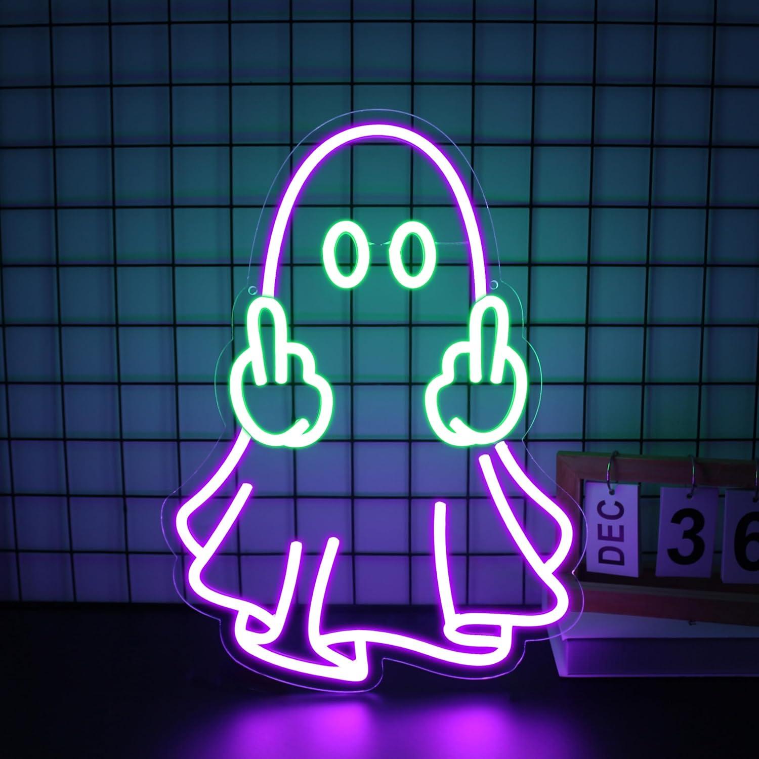 Home Decor Light - ゴーストネオンサイン USB電源 LED調光可能ネオンライト 家庭用寝室クラブパーティーバーショップルームウォールアートデコレーションナイトライト