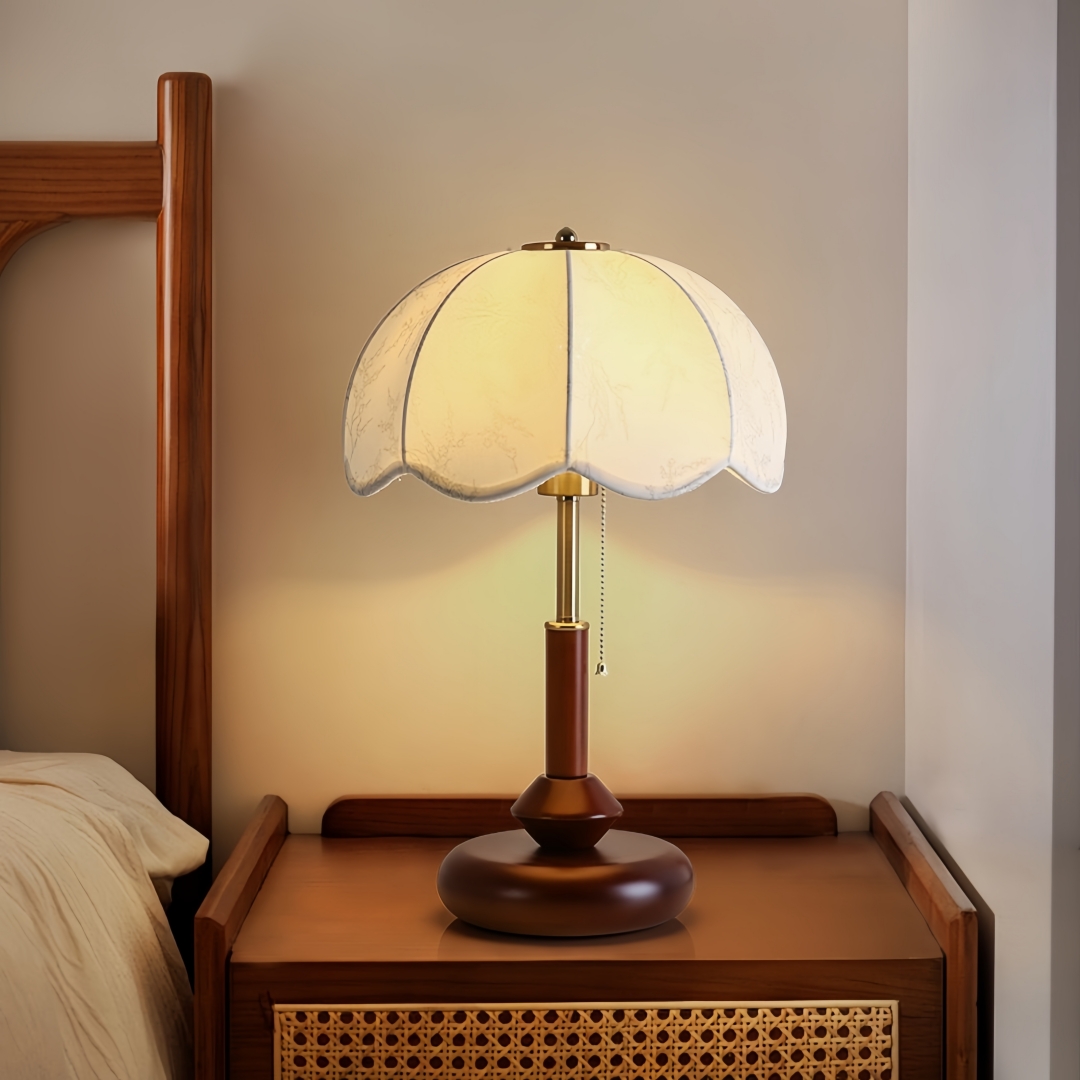Home Decor Light - ヴィンテージスカラップドームテーブルランプ寝室ナイトスタンド書斎玄関用プルチェーンレトロ暖かいクラシックホームアクセント装飾照明