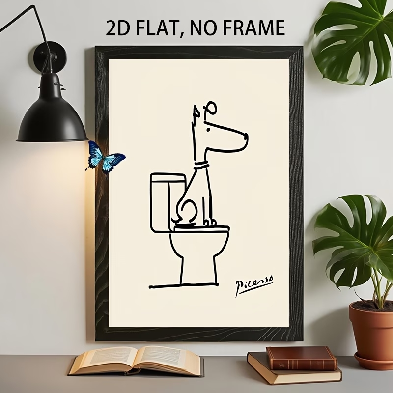 Home Decor Retro - モダン、レトロな楽しい犬のトイレピカソラインウォールアートプリントキャンバス絵画ポスター写真リビングルーム、寝室の家の装飾用