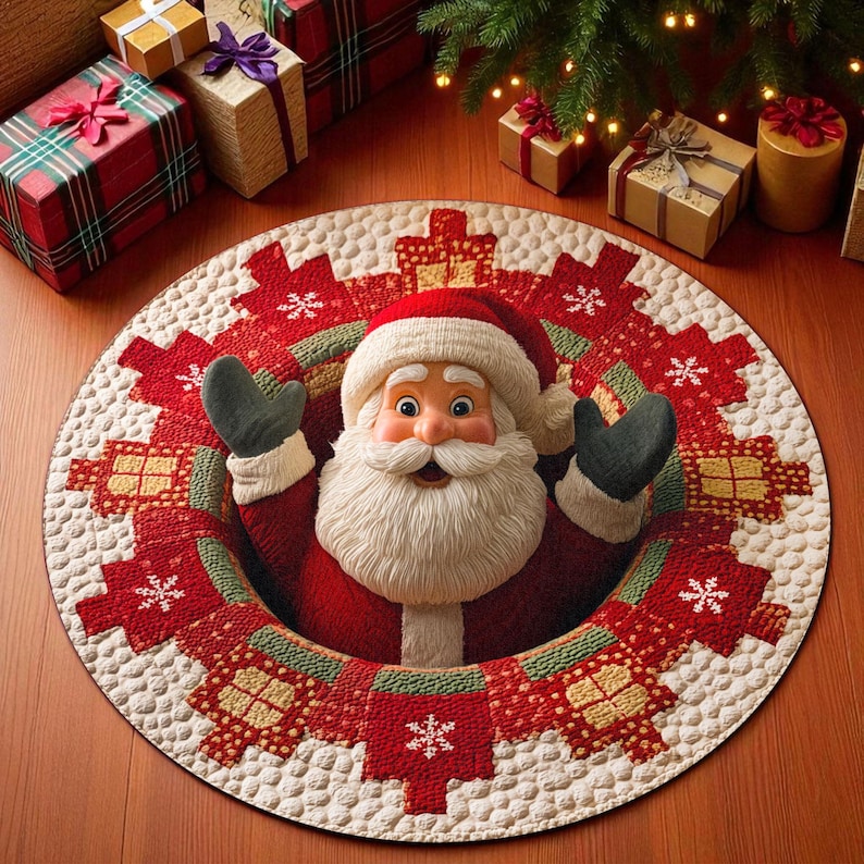 Home Xmas Decor Ideas - クリスマス サンタクロース ラウンド ドアマット、ウェルカム ホリデー マット、室内用ラグ装飾、家庭用、お祝いのクリスマスギフトアイデア