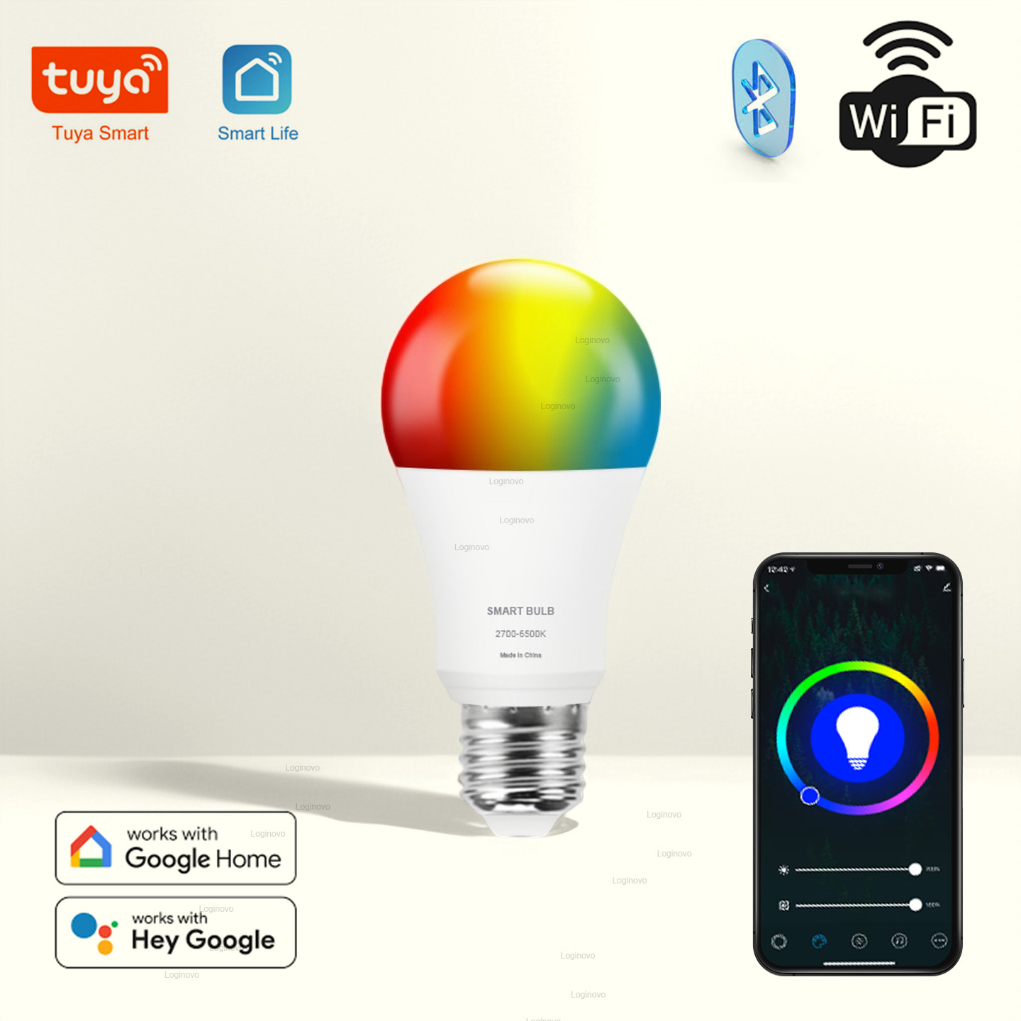 Home Decor Free App - Tuya LED電球 Bluetooth/WiFi E27 RGBCW電球 スマートランプ