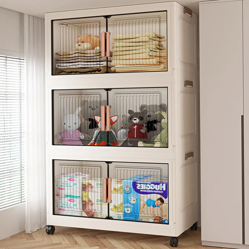 Home Decor Organizer - 折りたたみ式防塵収納キャビネット、ワードローブ雑貨オーガナイザーキャビネット、家の装飾と家具収納ソリューション