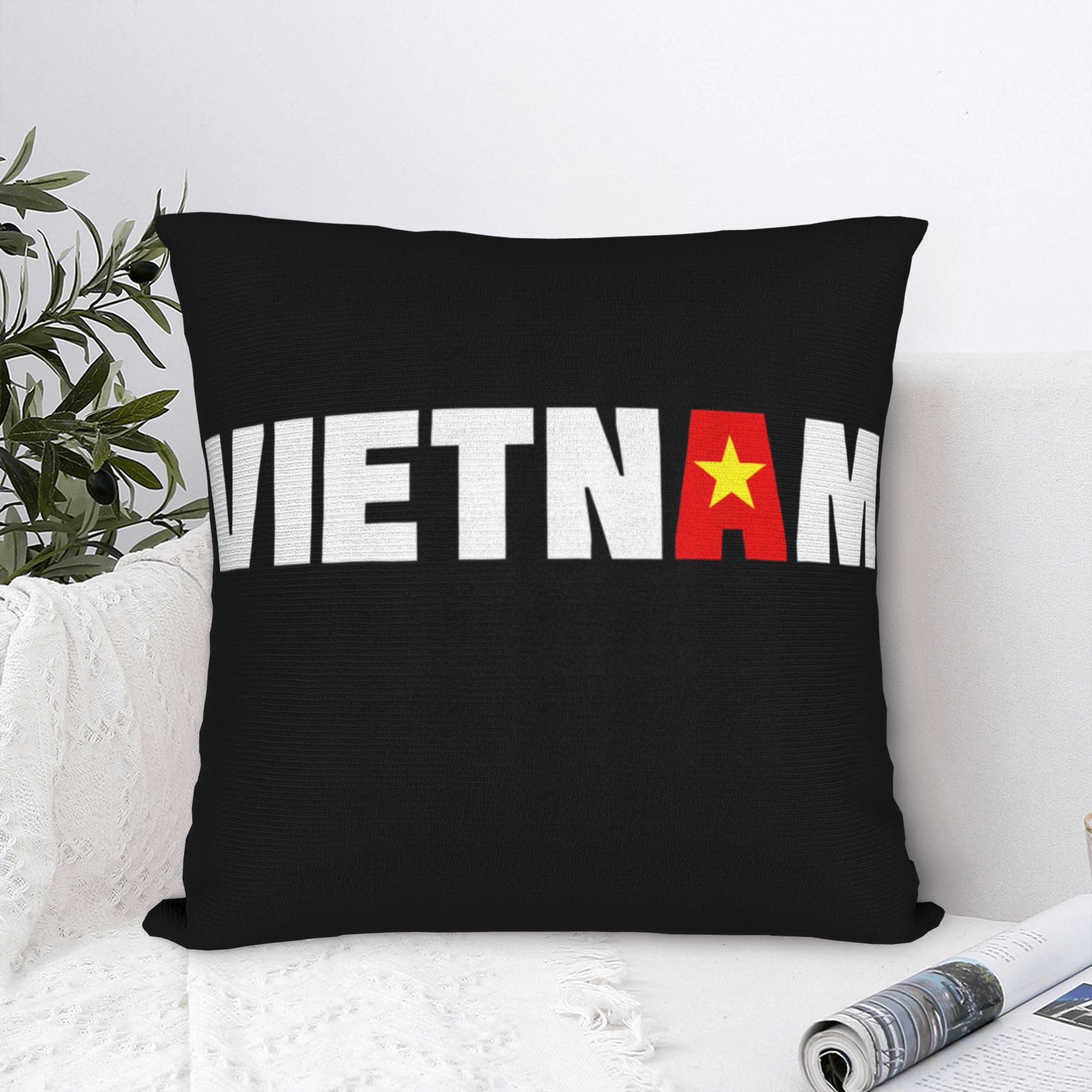 Home Decor Vietnam - ベトナム国旗イエロースターアジア枕カバープリントポリエステルクッションカバー装飾お土産スローピローケースカバージッパー付き