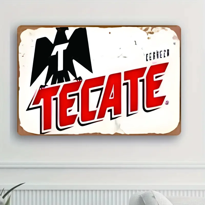 Home Decor Brand - ヴィンテージテカテビールメタルウォールサイン - 素朴なアイアンアート装飾、ブランド名入り、ユーモラスなバー装飾、ホームパブに最適