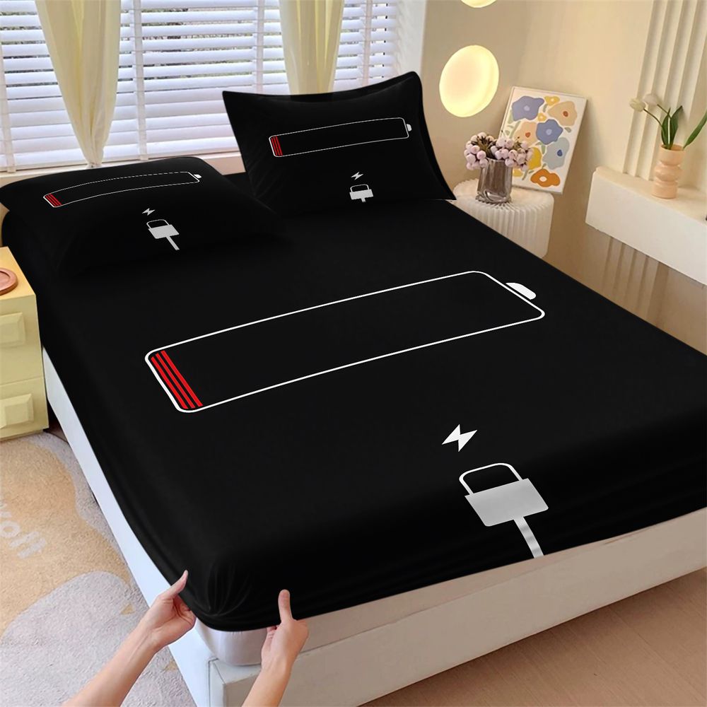 Home Decor Minimalist Style - ミニマリスト低バッテリー警告プリント寝具セットゲーミングルーム装飾ソフトマイクロファイバーフィットシーツセットベッドシーツセット寝室用