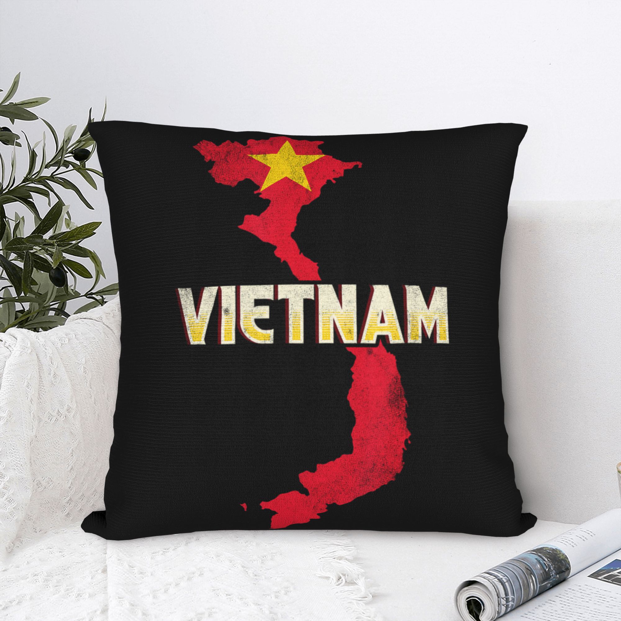 Home Decor Vietnam - ベトナム国旗イエロースターアジア枕カバーソフトポリエステルクッションカバー装飾お土産スローピローケースカバーホームジッパー付き