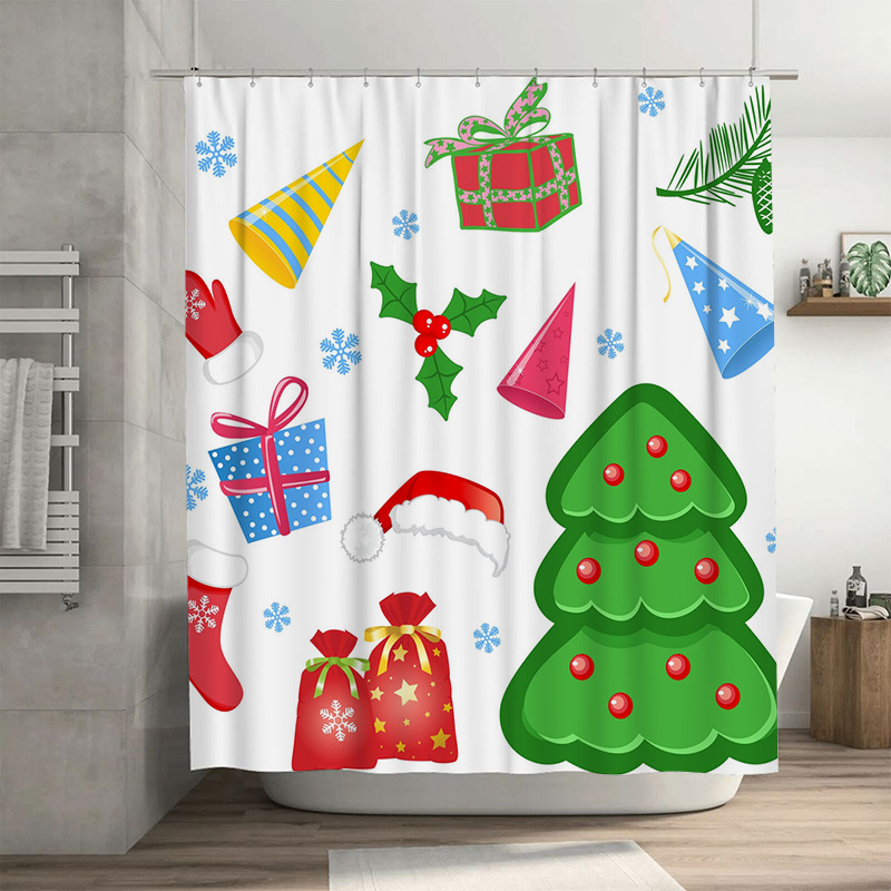 Home Xmas Decor Ideas - TU シャワーカーテン クリスマス フォレスト 鹿柄 防水