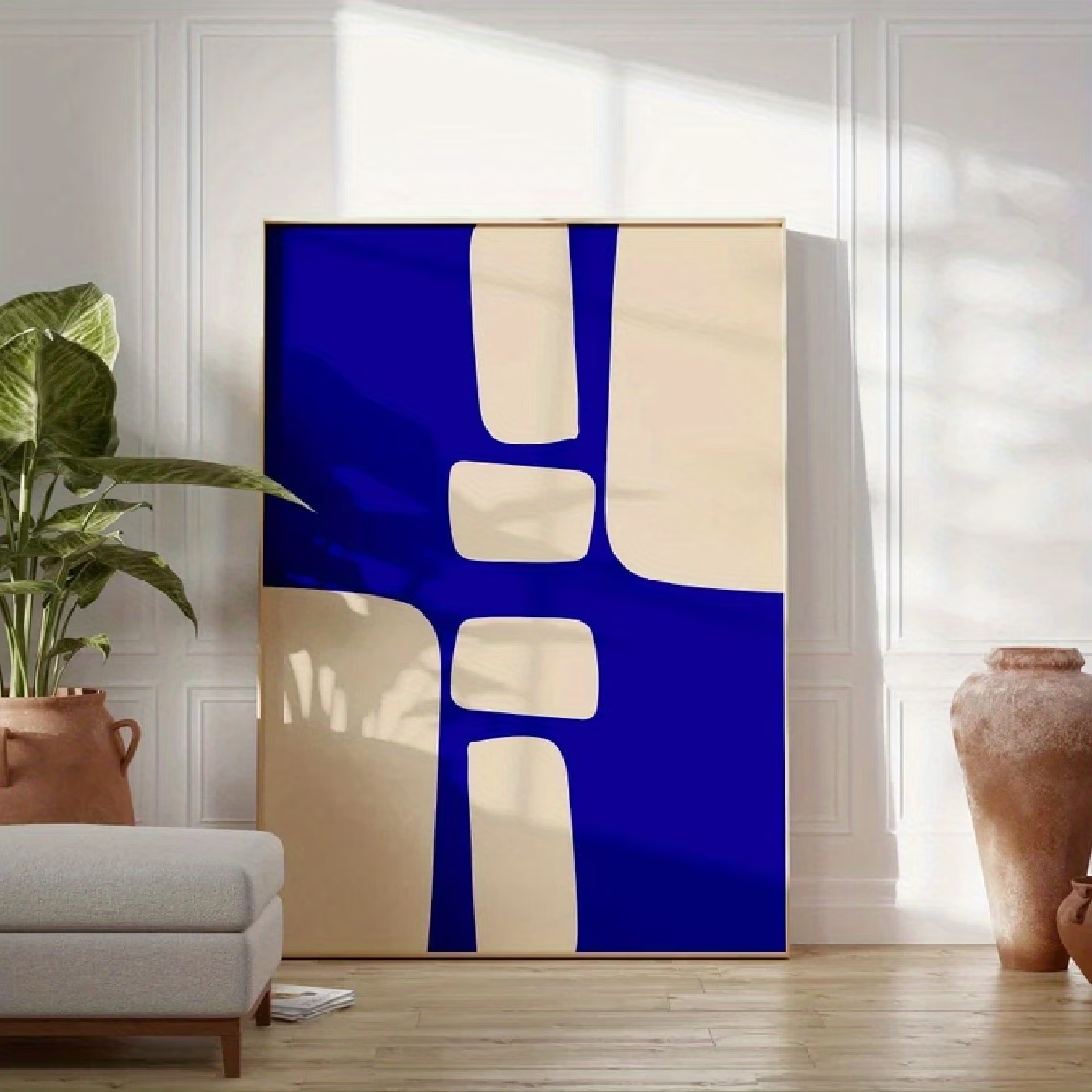 Home Decor Retro - モダン、レトロロイヤルブルーミニマリスト抽象壁アートプリントキャンバス絵画ポスター写真リビングルーム、寝室の家の装飾用