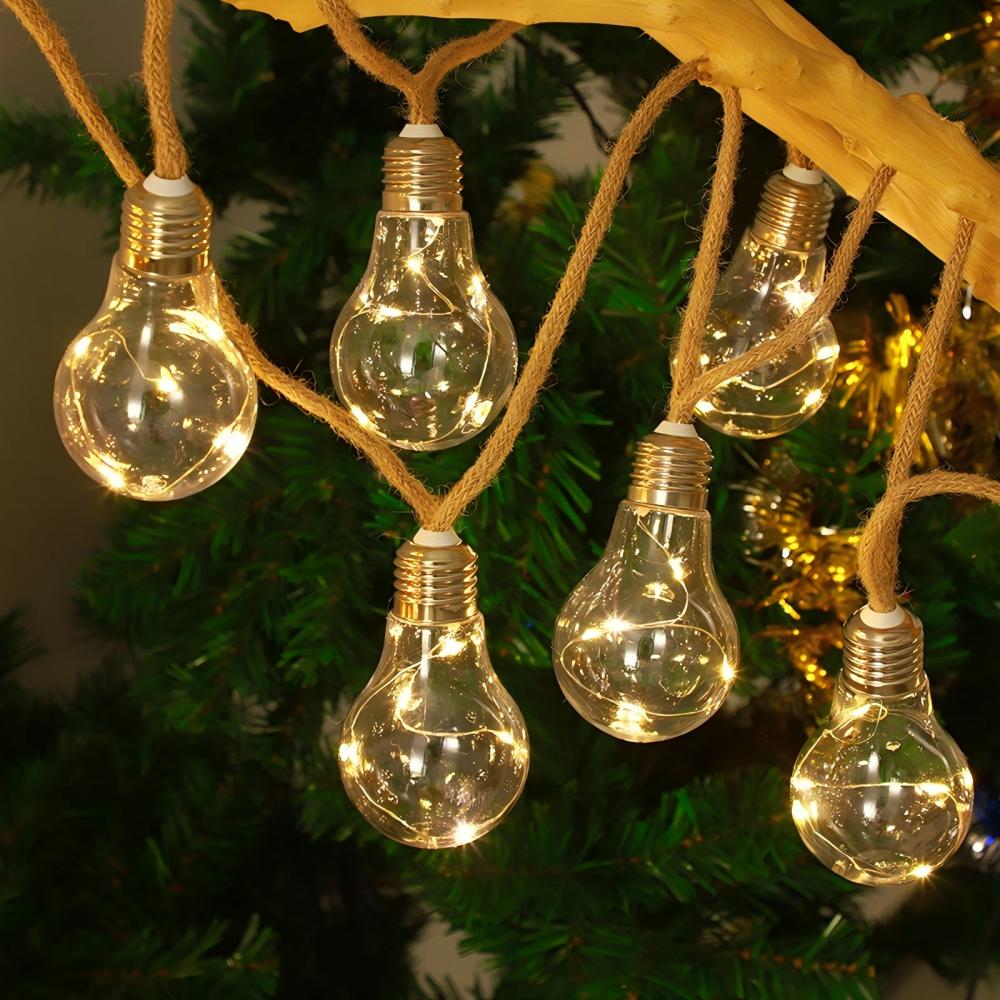 Rope Light Decoration - 5M10LED ヴィンテージ麻ロープエジソン電球ストリングライト、防水レトロ装飾ライト、寝室、パティオ、結婚式、パーティー、屋外用