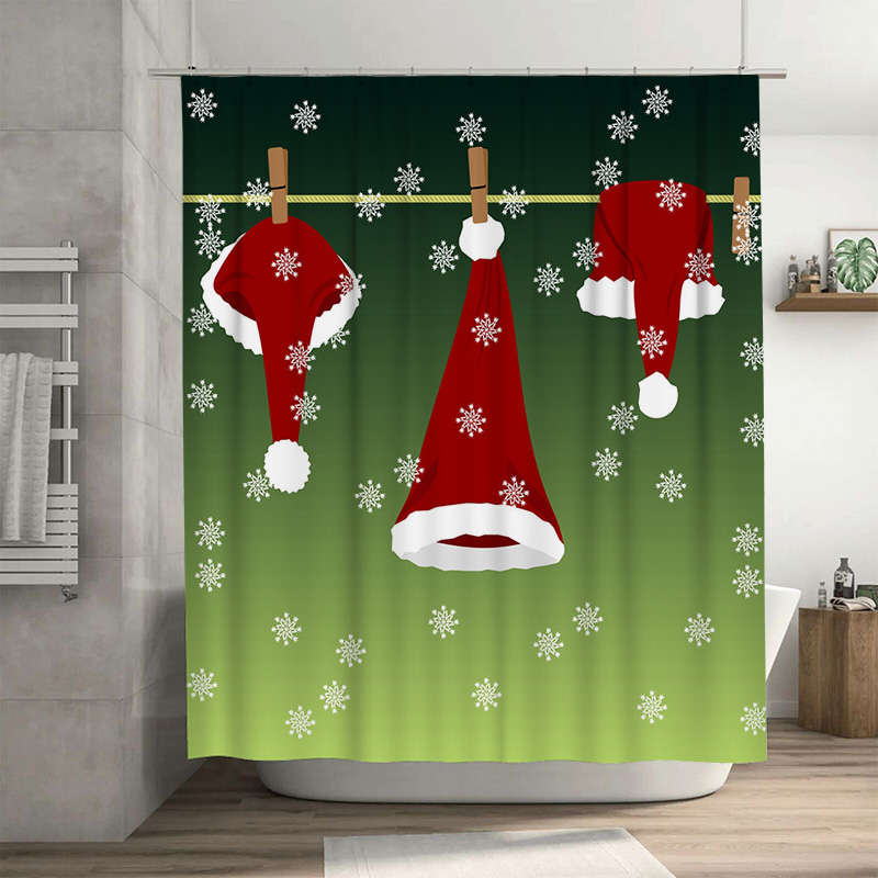 Home Xmas Decor Ideas - TU フェスティブクリスマスシャワーカーテンレッドサンタクロースホリデーバスルーム装飾防水生地クリスマスホームデコレーションギフトアイデア