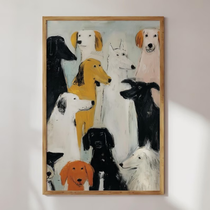 Home Decor Vietnam - 奇抜な犬のアートプリント ウォールキャンバスポスター | モダンな動物の壁飾り | ペットポスター