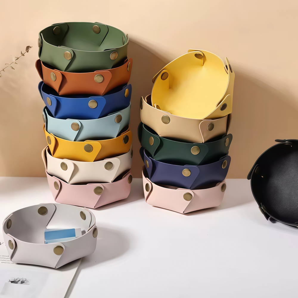 Home Decor Organizer - 1PC レザー収納トレイデスクトップオーガナイザーキージュエリー化粧品収納ボックス折りたたみオーガナイザー家の装飾