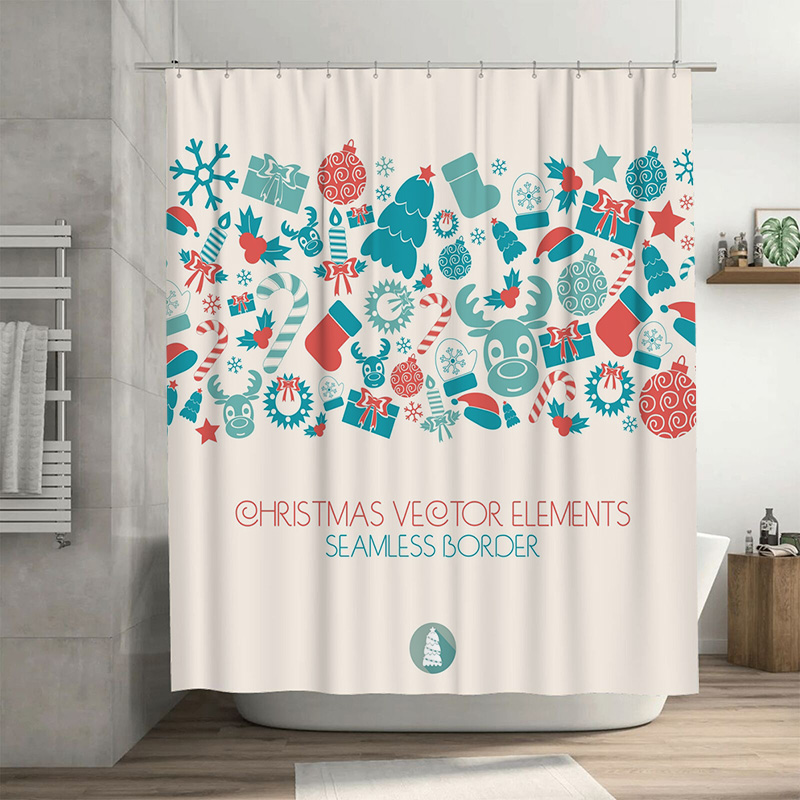 Home Xmas Decor Ideas - クリスマスシャワーカーテン、お祝いのホリデーパターン、クリスマスデコレーション、バスルーム背景、防水、ホリデーホームデコレーション、ギフトアイデア