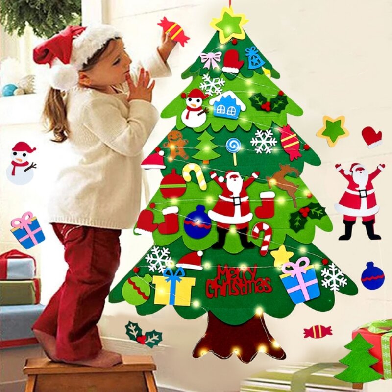 Home Xmas Decor Ideas - 子供向けDIYフェルトクリスマスツリーセット クリスマスホームデコレーション 2025年新年 ナビダードオーナメントとクリエイティブなギフトアイデア