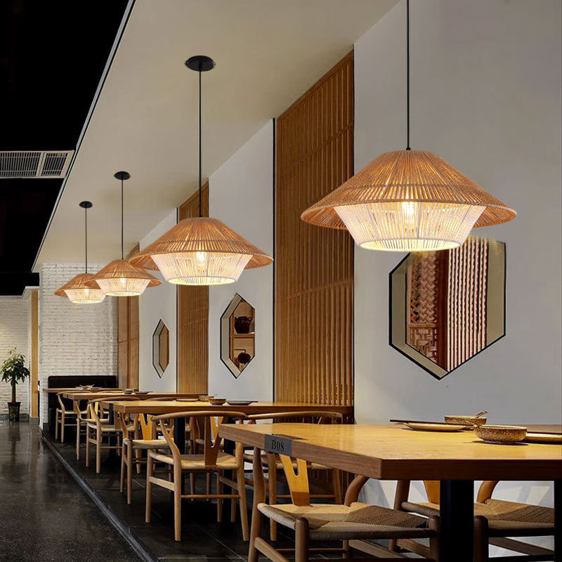 日本の創造的な麻縄籐織りペンダントランプ、ホームステイ廊下、 - Rope Light Decoration のレビューと価格