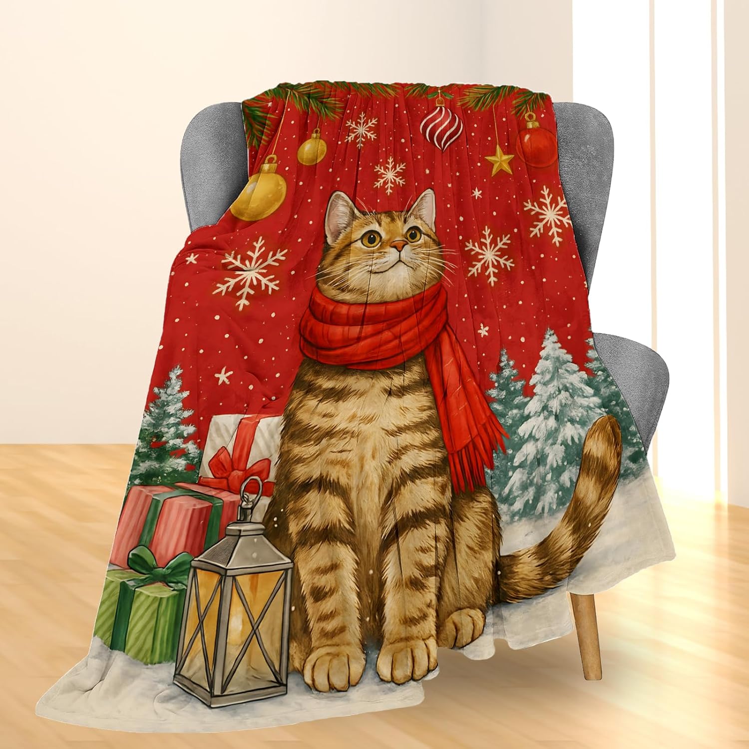 お祝いの猫柄クリスマススローブランケット、居心地の良いホリデ - Home Xmas Decor Ideas のレビューと価格