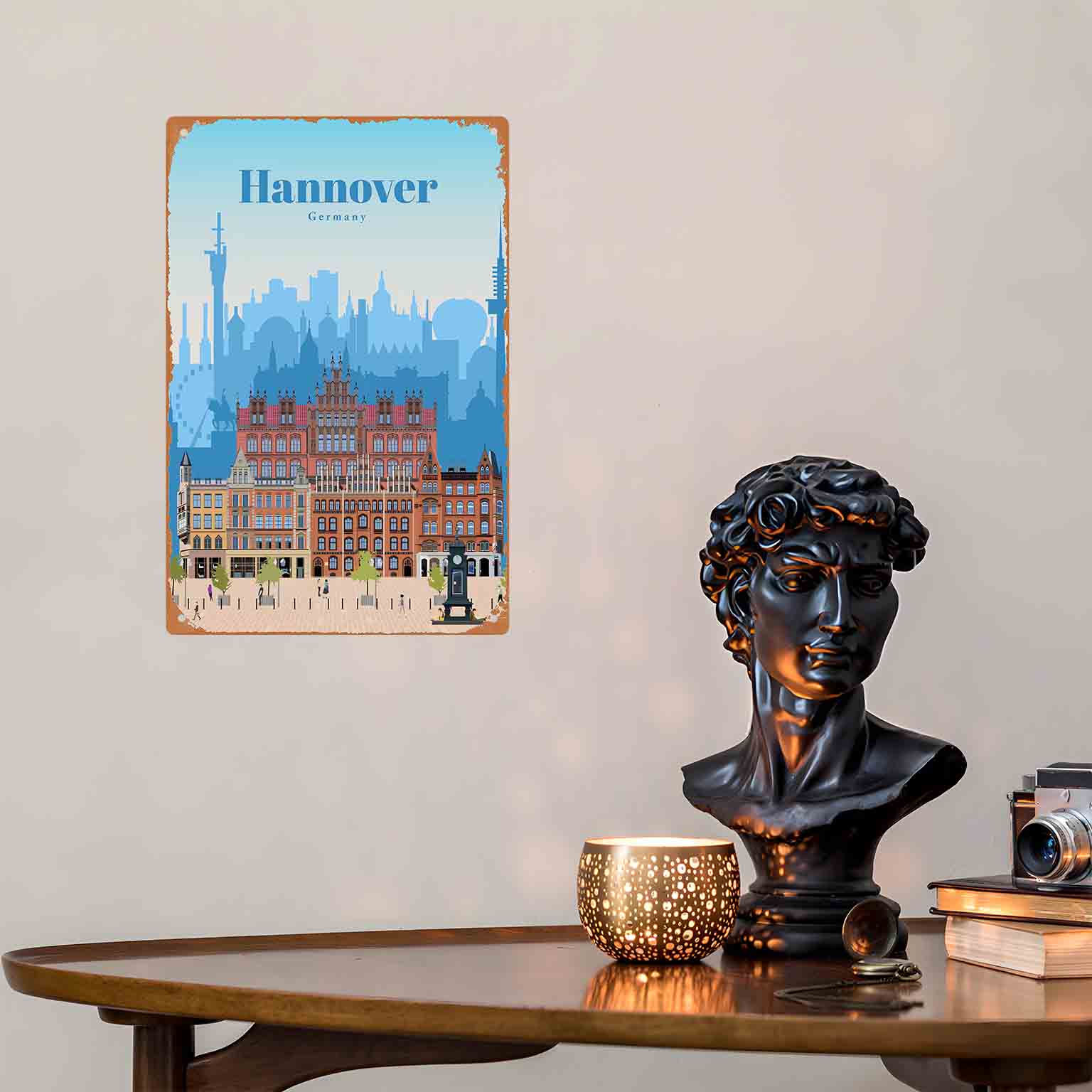 2D フラット 1 個「ハノーバー ドイツ都市風景」金属製壁 - Germany Home Decor のレビューと価格