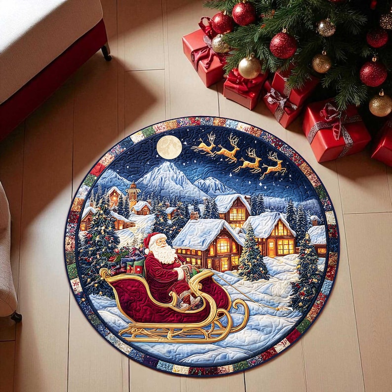 サンタのそり クリスマス ラウンド ドアマット、ヴィンテージ - Home Xmas Decor Ideas のレビューと価格