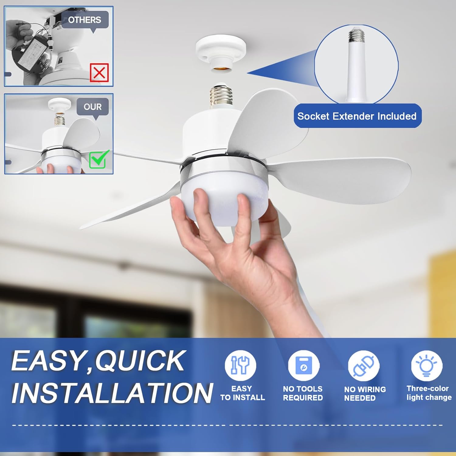 リモコン付きソケットファンライト、LED付き小型シーリングフ - Home Decor Light のレビューと価格