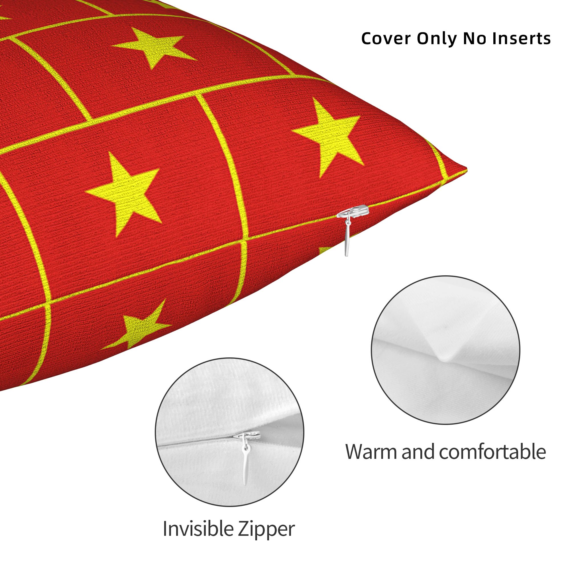 印刷ベトナム国旗イエロースターアジア枕カバーポリエステルクッ - Home Decor Vietnam のレビューと価格