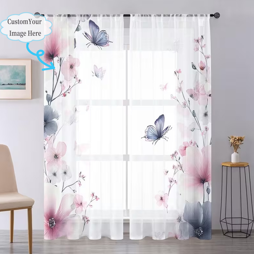 カスタム2Dフラット2枚組シアーカーテン、お好みのデザイン/ - Home Decor For Wedding のレビューと価格