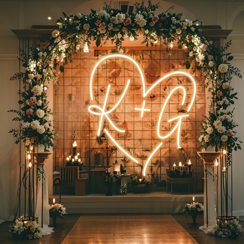 カスタムイニシャルハートLEDネオンサイン、結婚式パーティー - Home Decor For Wedding のレビューと価格