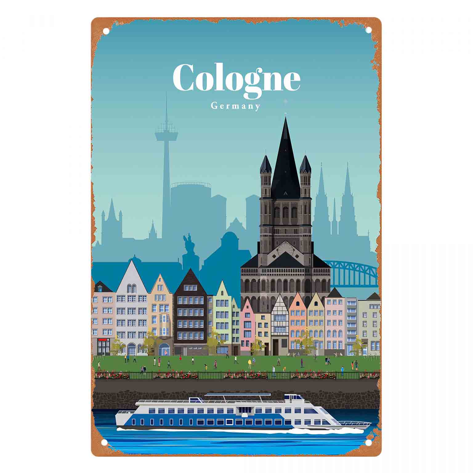 2Dフラット1個入り「ケルンドイツ都市風景」メタルウォールサ - Germany Home Decor のレビューと価格