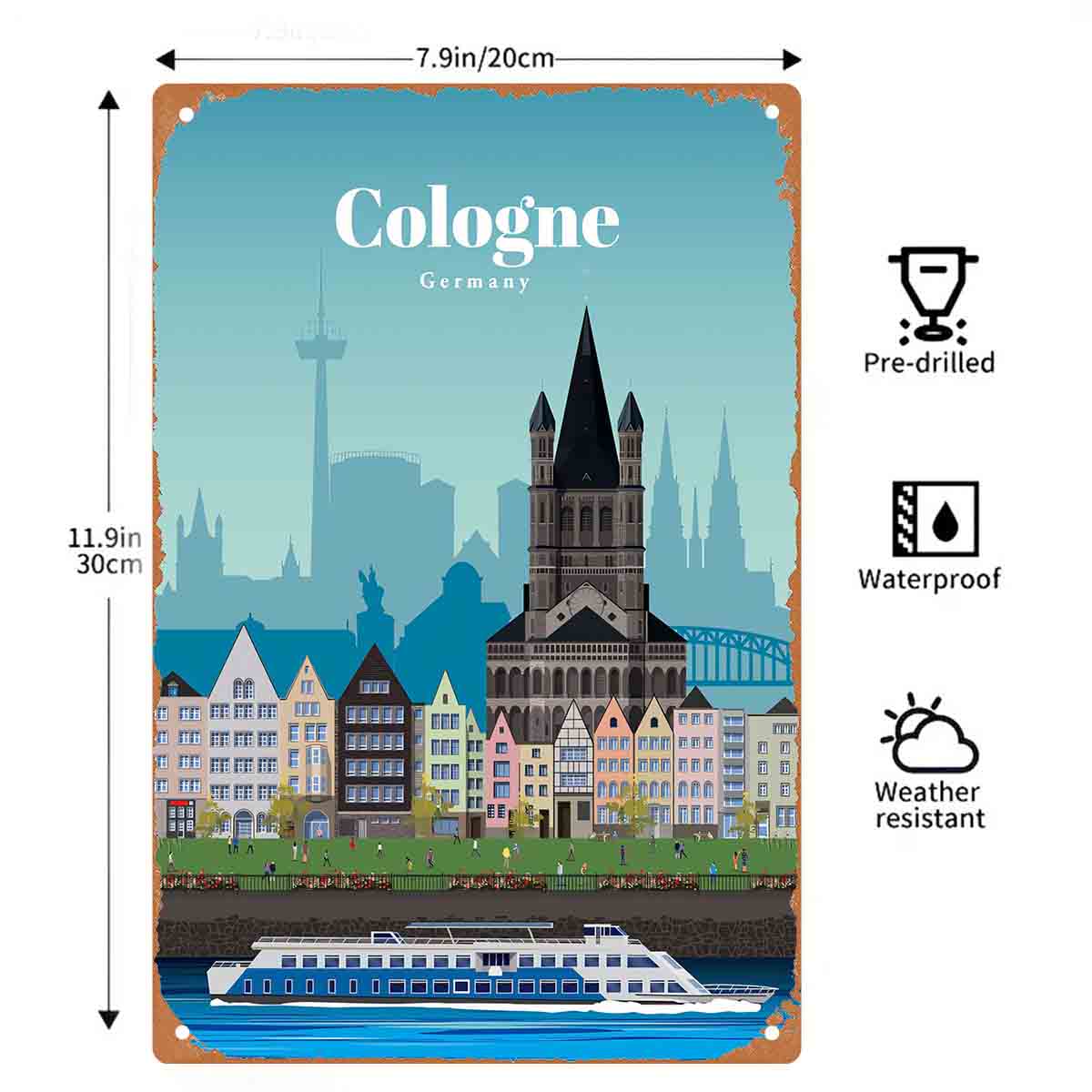 2Dフラット1個入り「ケルンドイツ都市風景」メタルウォールサ - Germany Home Decor のレビューと価格