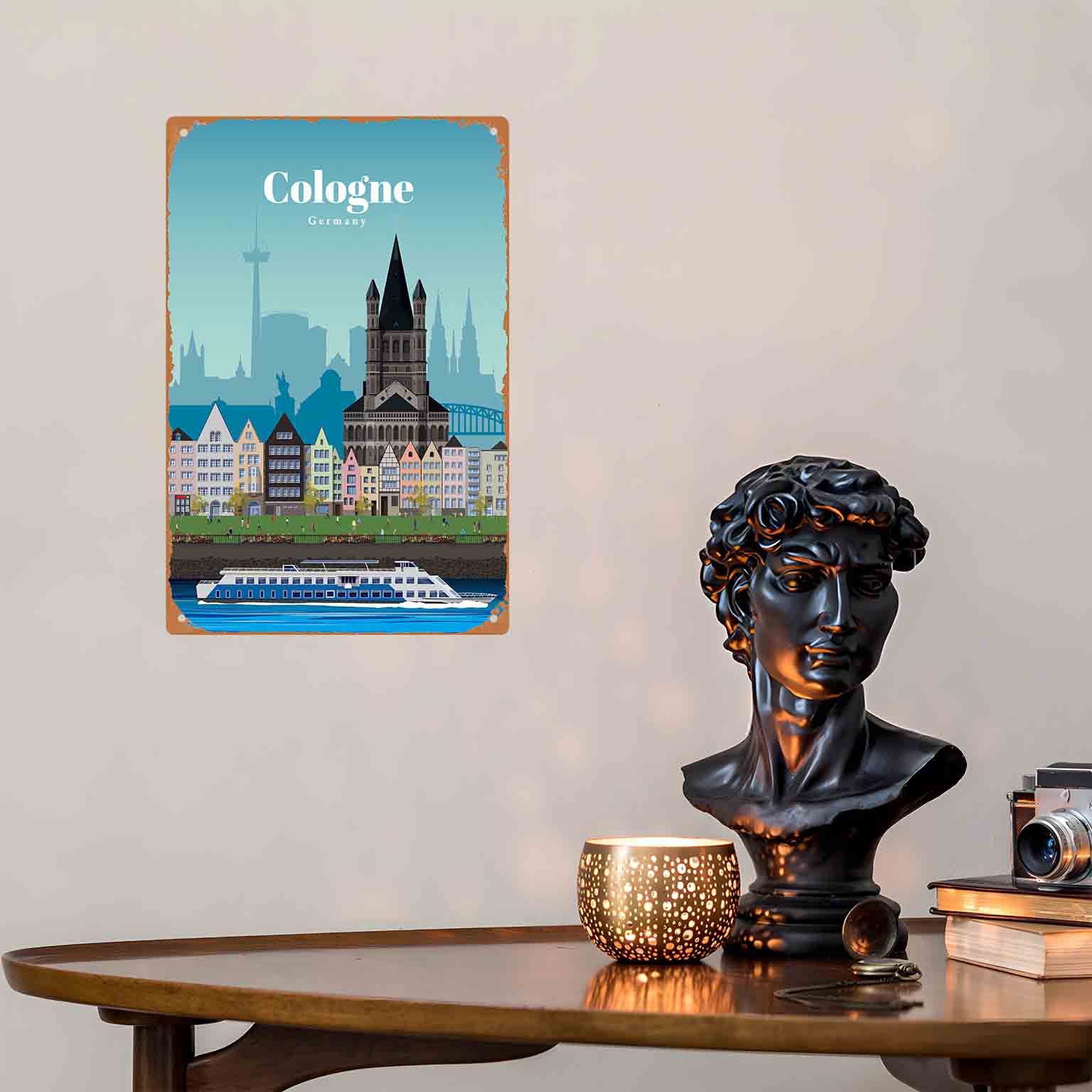 2Dフラット1個入り「ケルンドイツ都市風景」メタルウォールサ - Germany Home Decor のレビューと価格