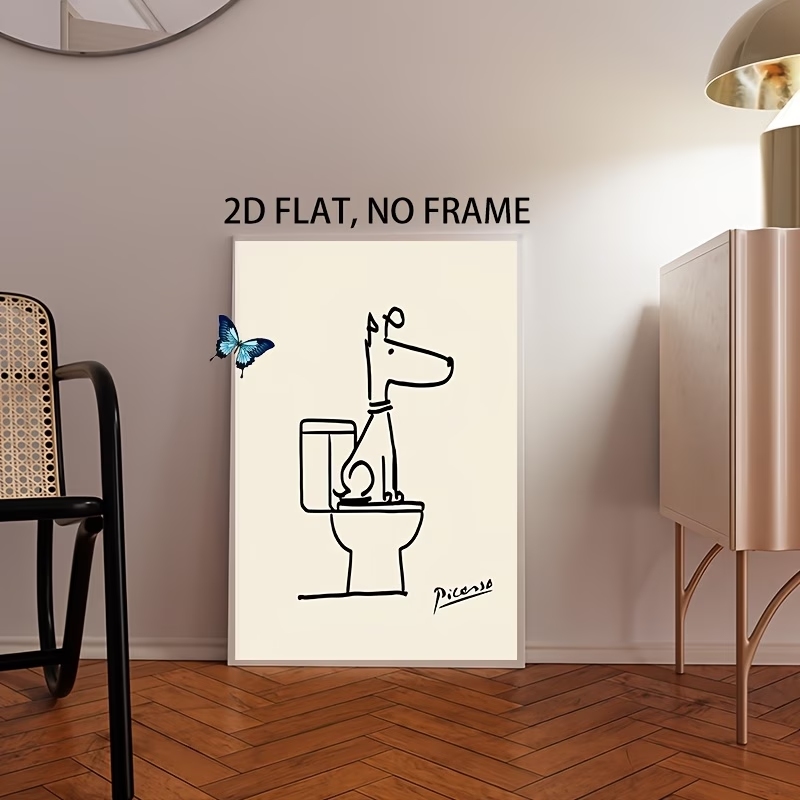 モダン、レトロな楽しい犬のトイレピカソラインウォールアートプ - Home Decor Retro のレビューと価格