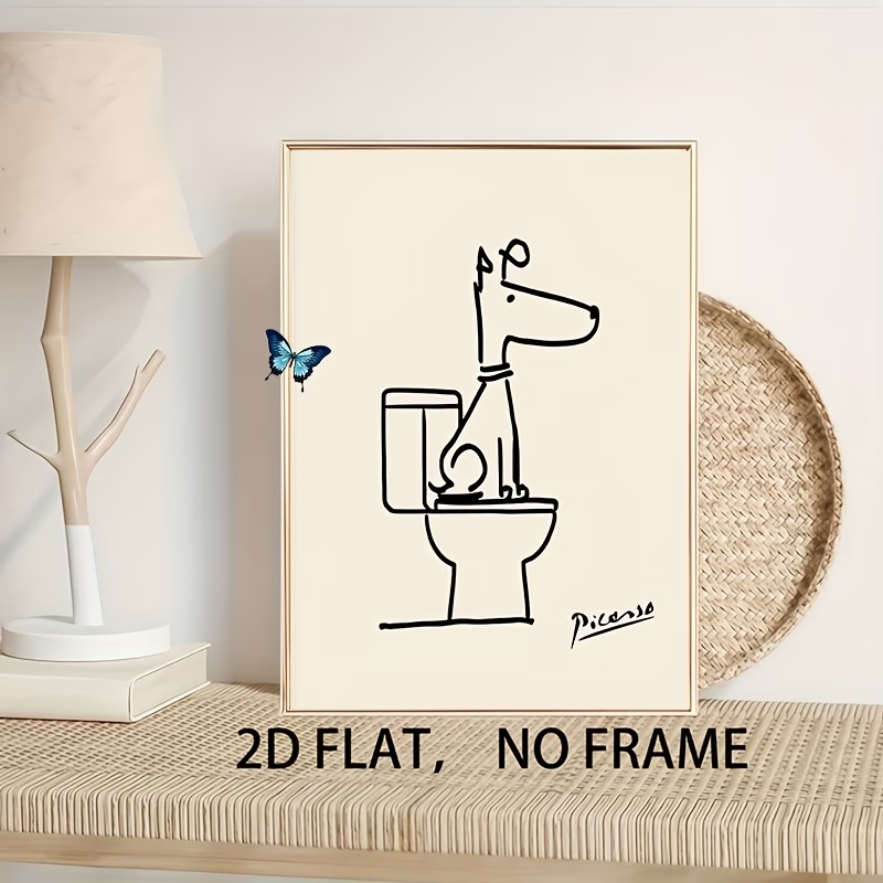 モダン、レトロな楽しい犬のトイレピカソラインウォールアートプ - Home Decor Retro のレビューと価格