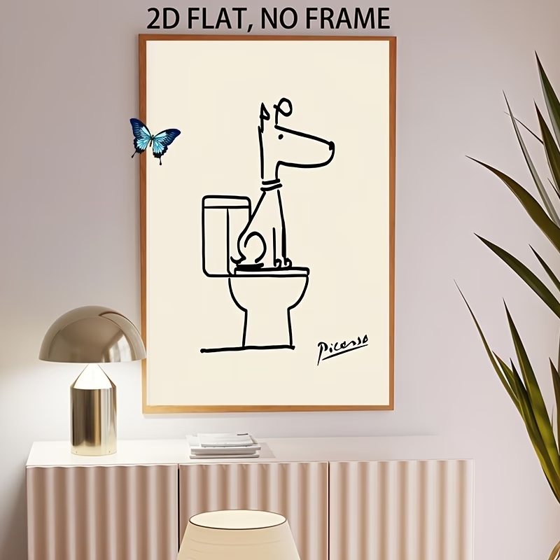 モダン、レトロな楽しい犬のトイレピカソラインウォールアートプ - Home Decor Retro のレビューと価格