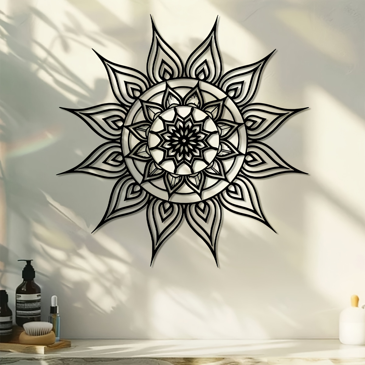 ブランド 2D フラットブラックホワイト太陽曼荼羅金属壁アー - Home Decor Brand のレビューと価格