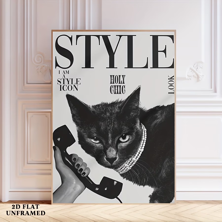レトロな黒猫が電話をかけたり受け取ったりするウォールアートプ - Home Decor Retro のレビューと価格