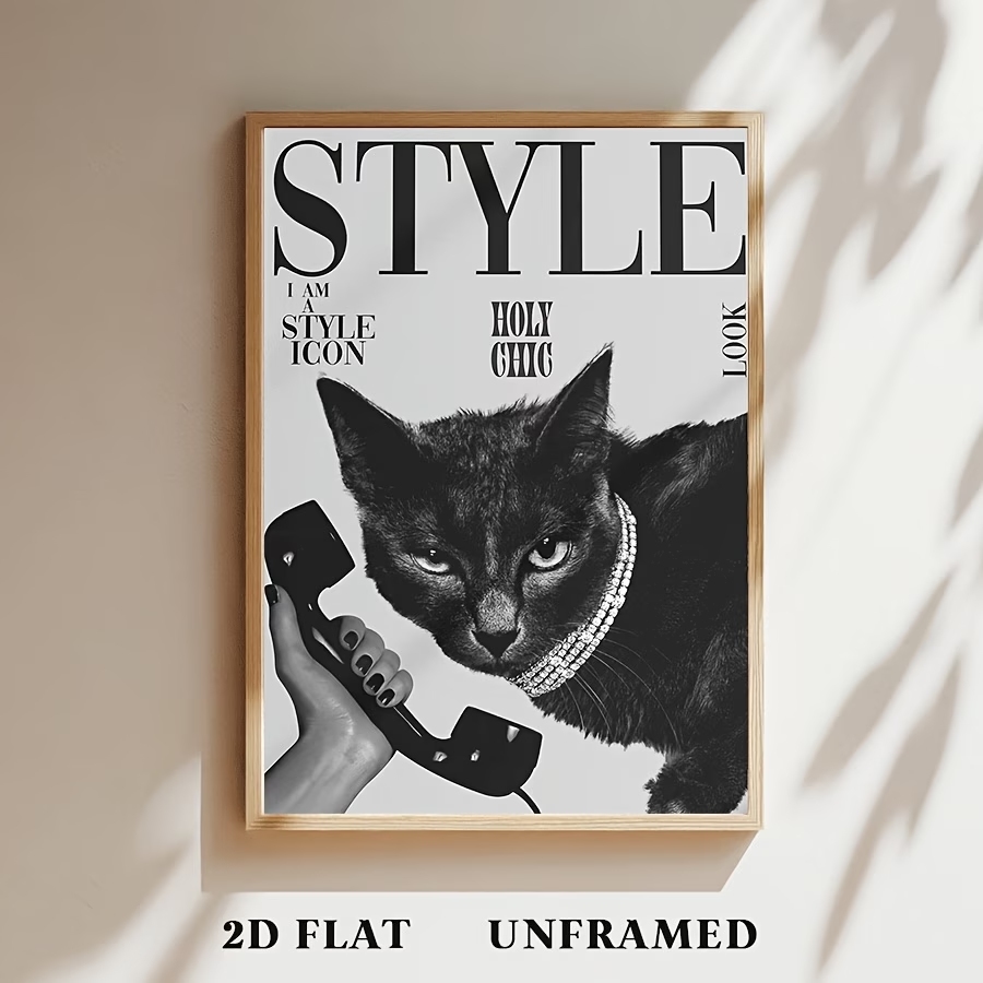 レトロな黒猫が電話をかけたり受け取ったりするウォールアートプ - Home Decor Retro のレビューと価格