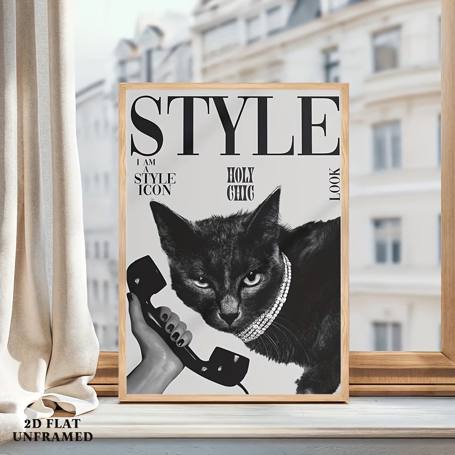 レトロな黒猫が電話をかけたり受け取ったりするウォールアートプ - Home Decor Retro のレビューと価格
