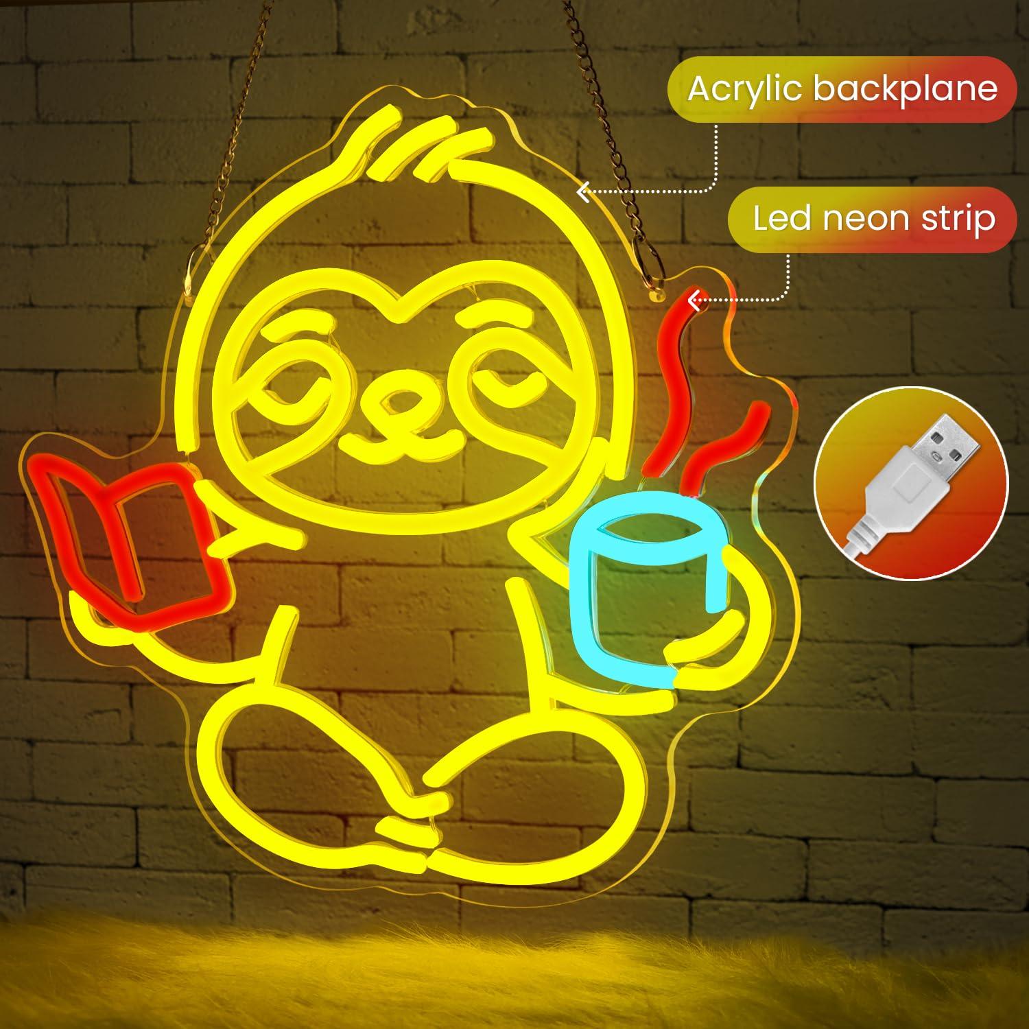 ナマケモノのネオンサインUSB調光LEDライト、寝室、リビン - Home Decor Light のレビューと価格