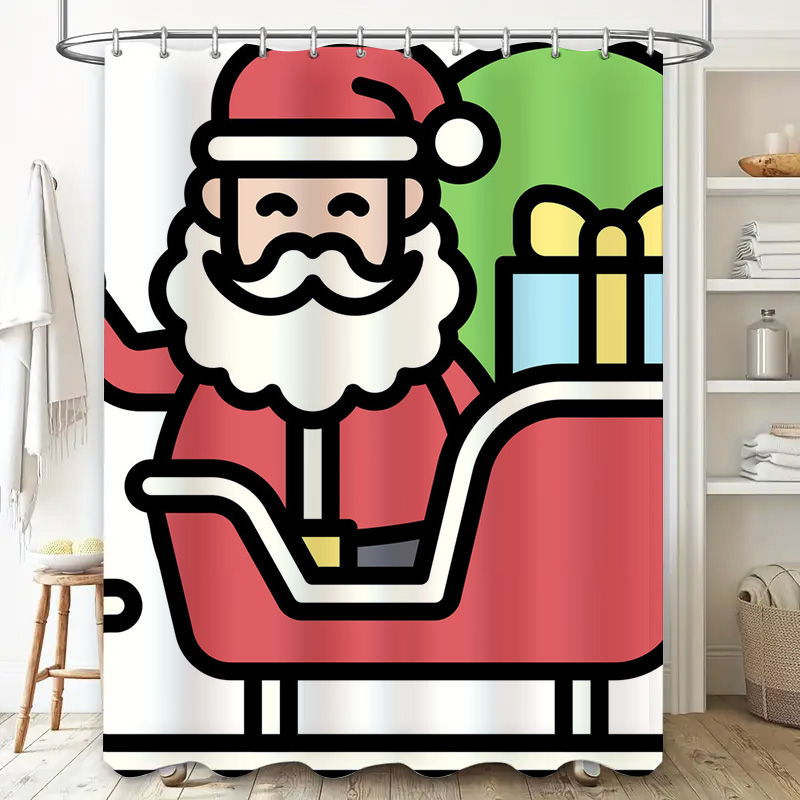 TUクリスマスサンタクロースシャワーカーテン、お祝いホリデー - Home Xmas Decor Ideas のレビューと価格