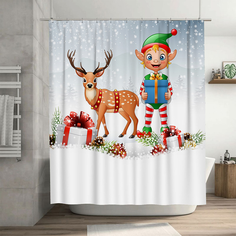 TUクリスマス鹿シャワーカーテン、お祝いのホリデーフォレスト - Home Xmas Decor Ideas のレビューと価格