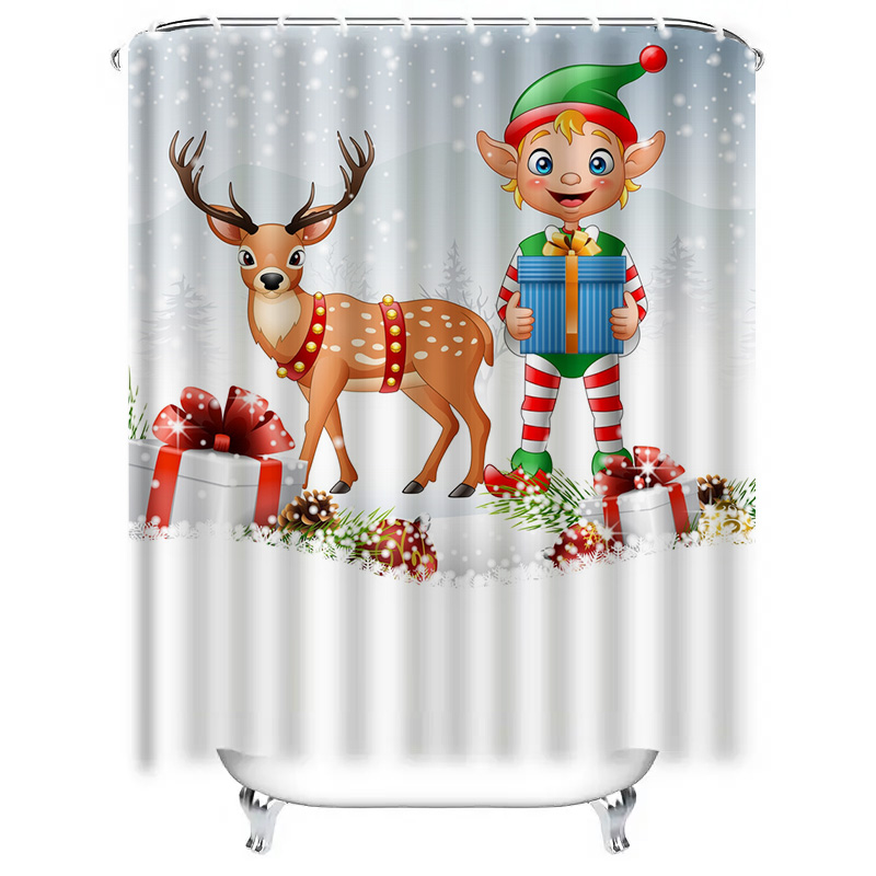 TUクリスマス鹿シャワーカーテン、お祝いのホリデーフォレスト - Home Xmas Decor Ideas のレビューと価格