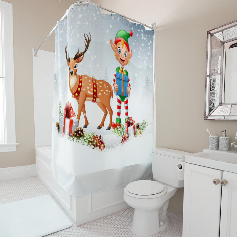 TUクリスマス鹿シャワーカーテン、お祝いのホリデーフォレスト - Home Xmas Decor Ideas のレビューと価格