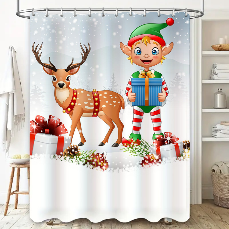 TUクリスマス鹿シャワーカーテン、お祝いのホリデーフォレスト - Home Xmas Decor Ideas のレビューと価格